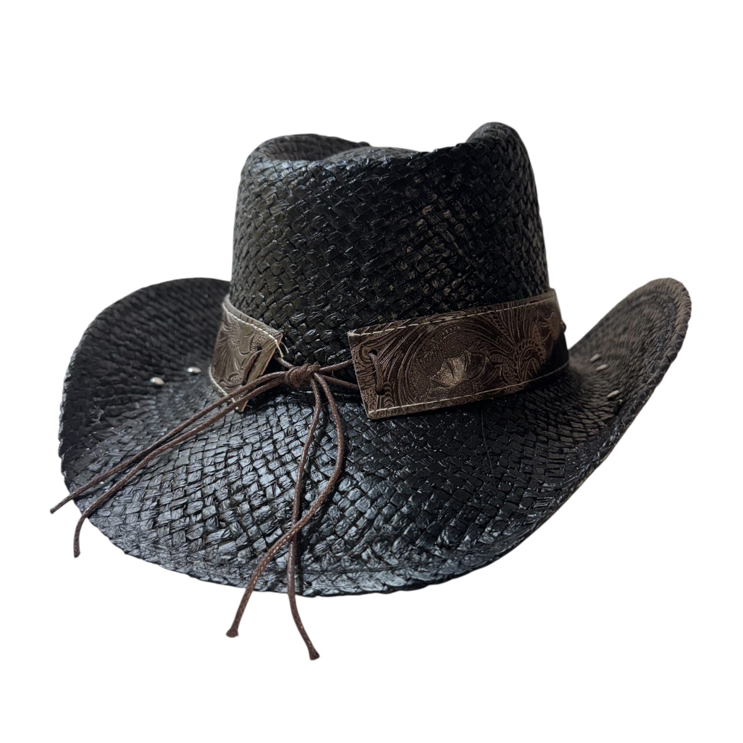 Western Straw Cowboy Hat with Decorative Band – Cowgirl Hat with Metal Accents - Image 3