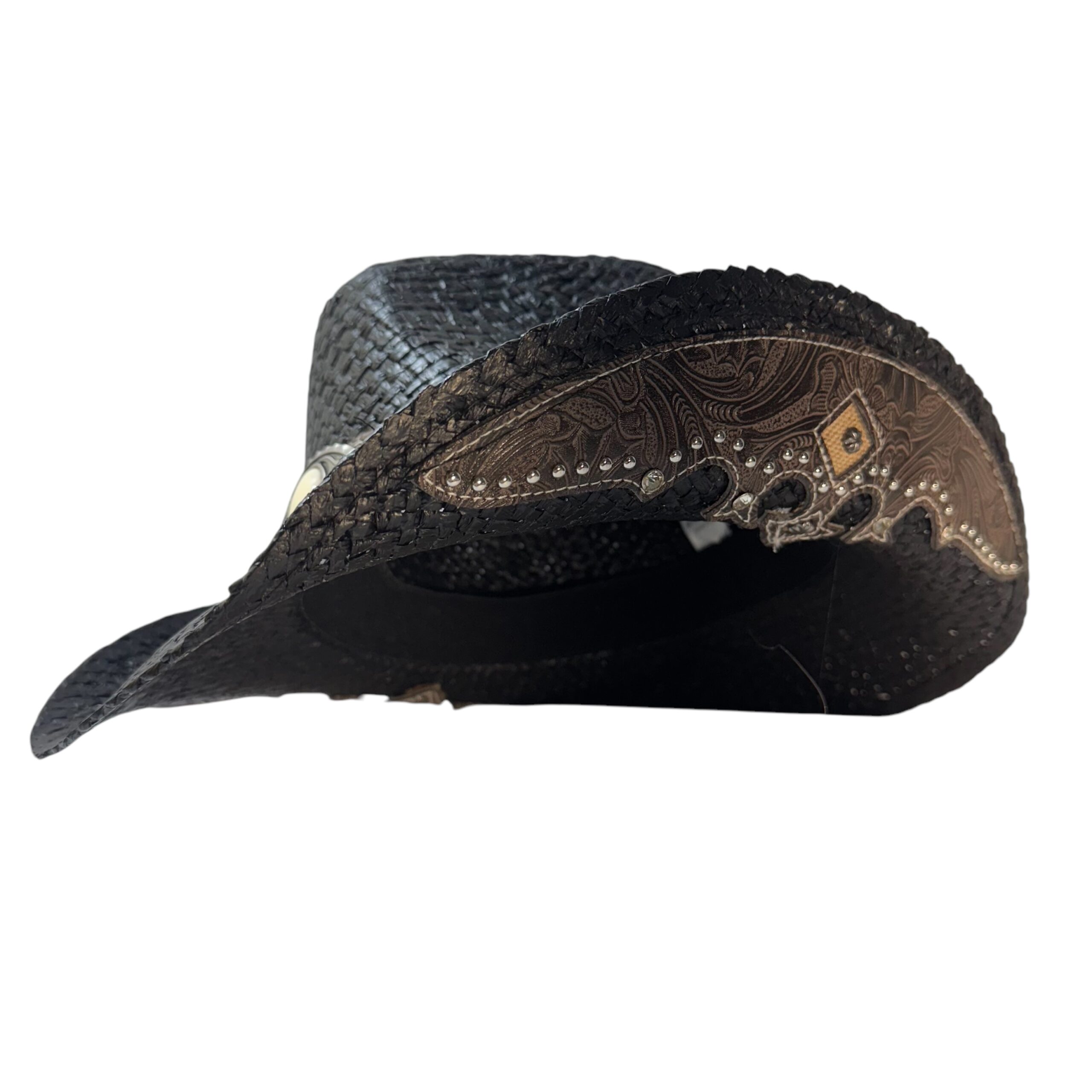 Western Straw Cowboy Hat with Decorative Band – Cowgirl Hat with Metal Accents - Image 4