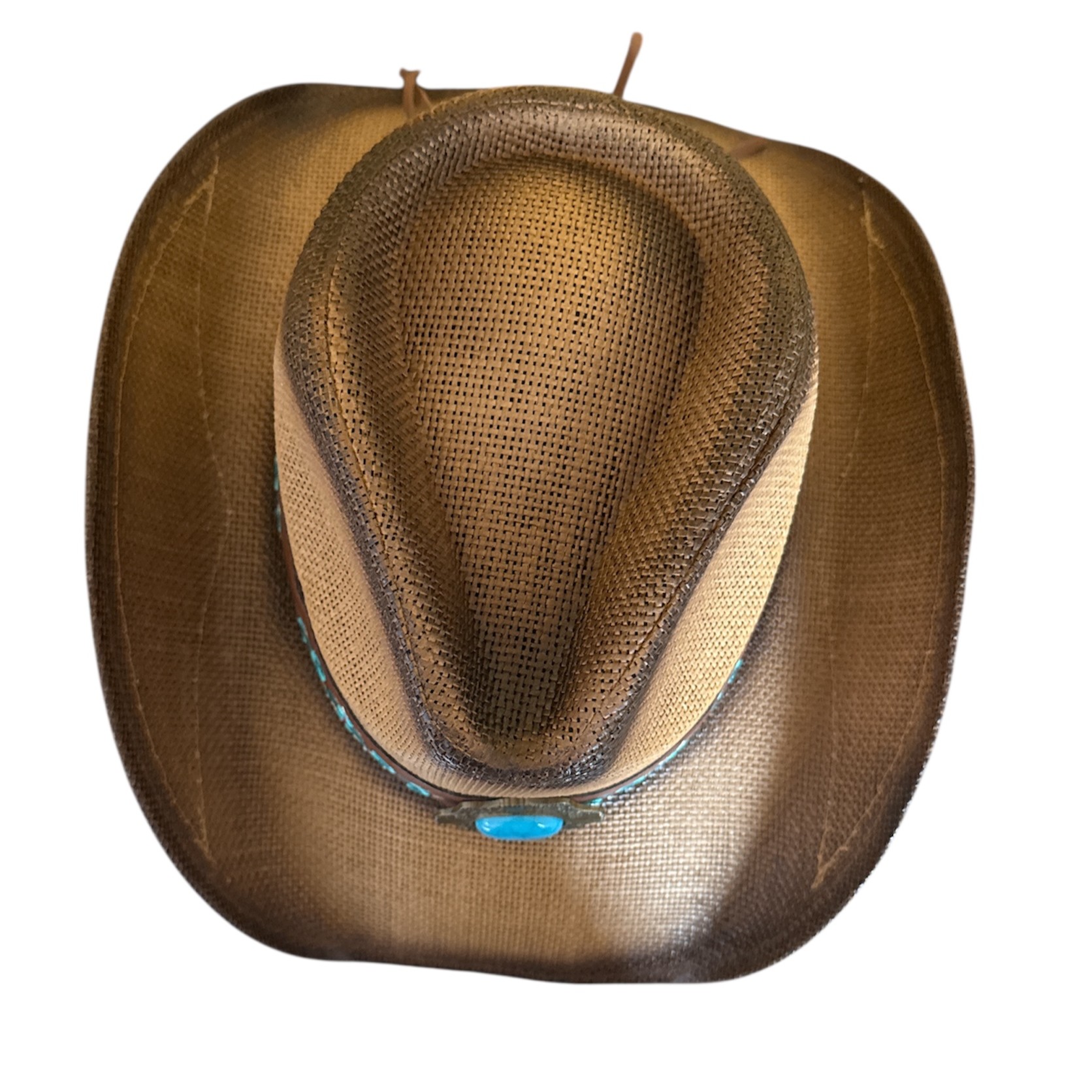 Straw Cowboy Hat with Turquoise Band - Image 8