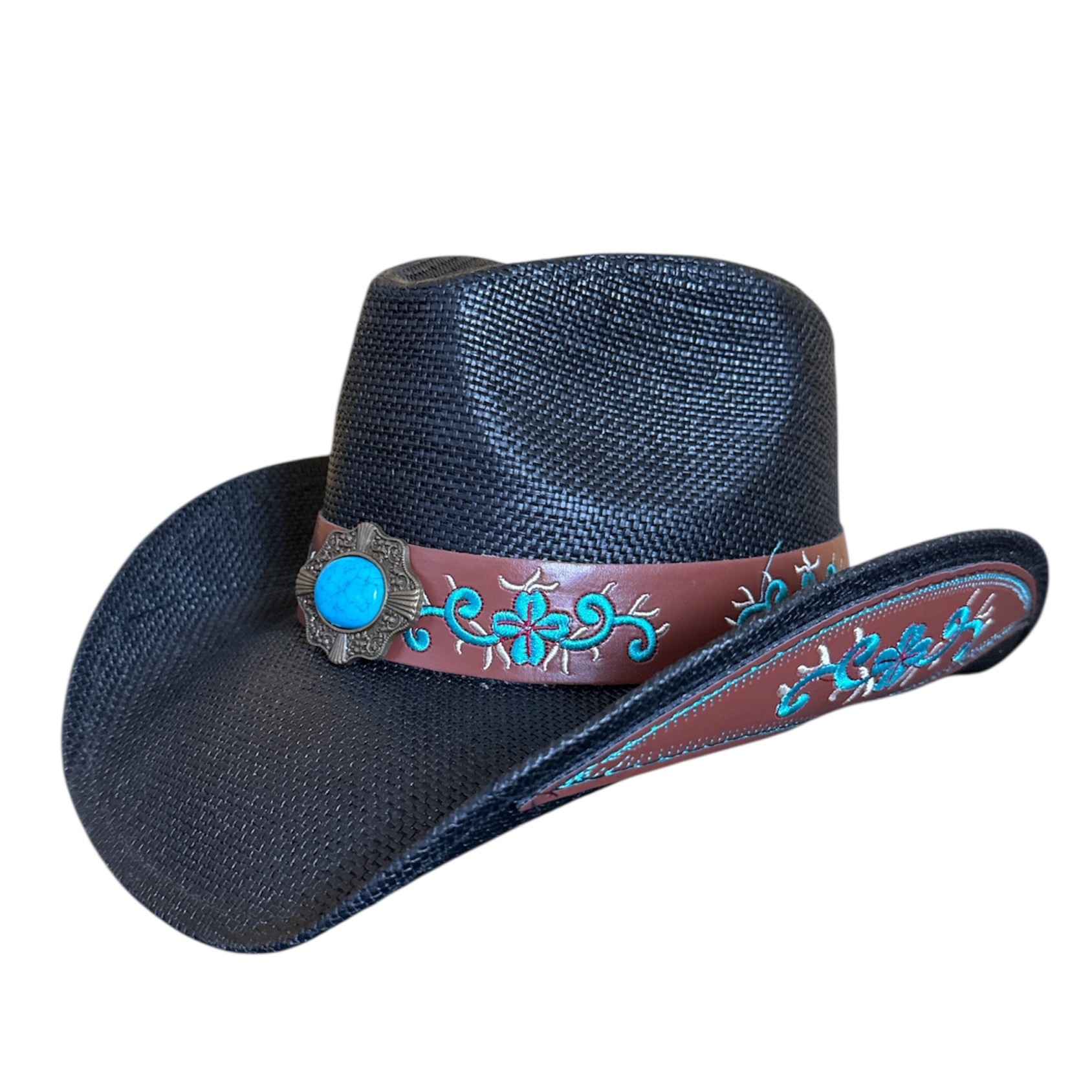 Straw Cowboy Hat with Turquoise Band - Image 11