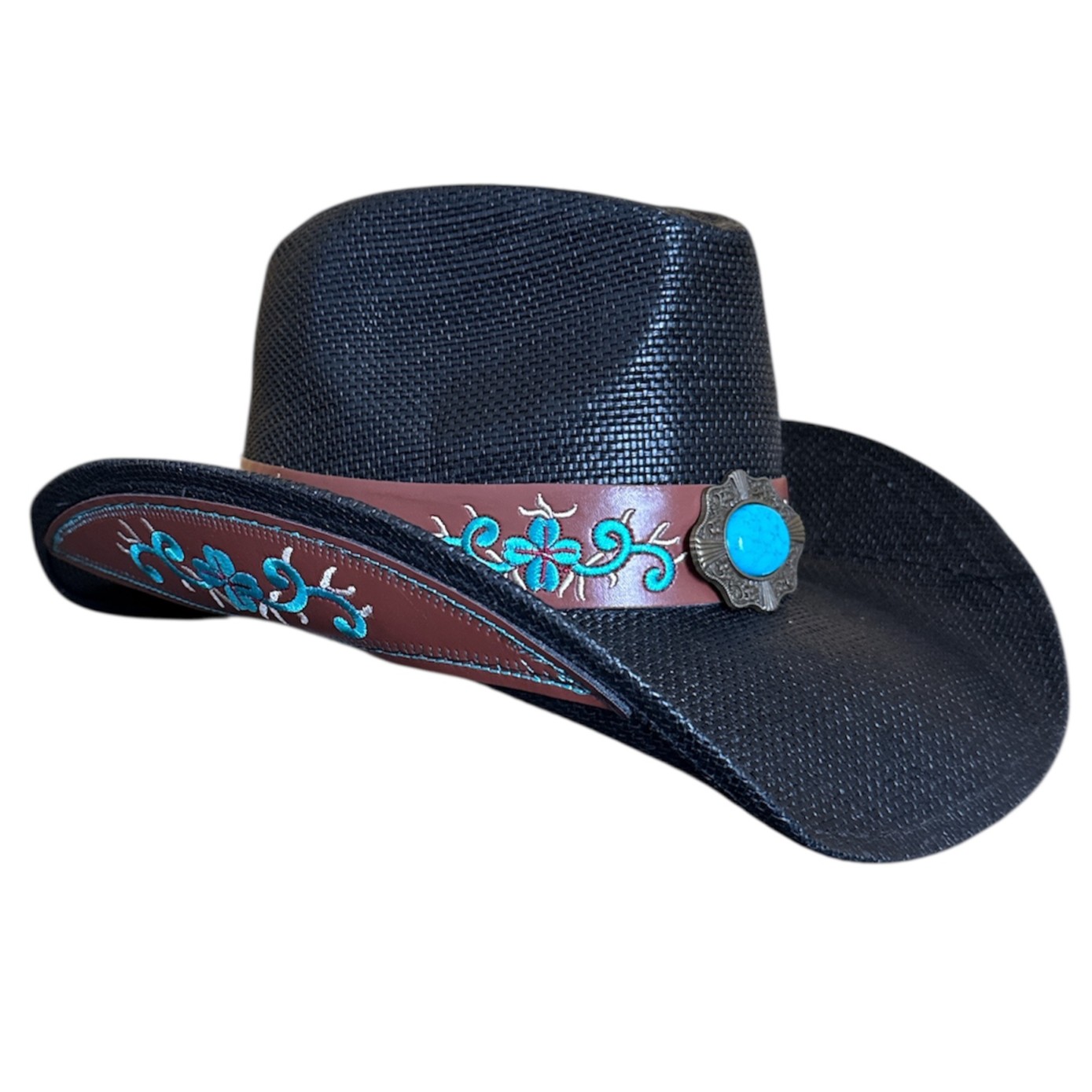 Straw Cowboy Hat with Turquoise Band - Image 10