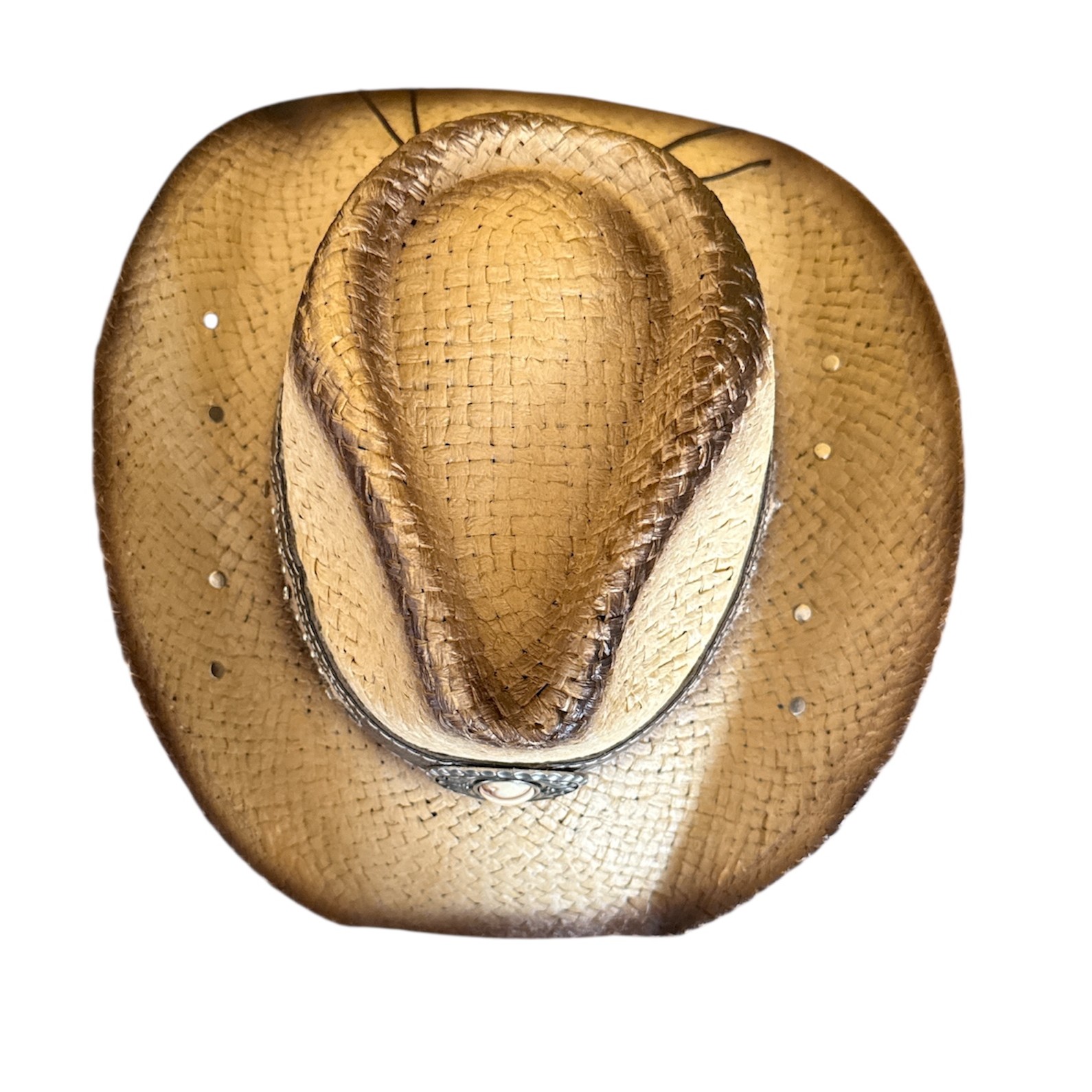 Western Straw Cowboy Hat with Decorative Band – Cowgirl Hat with Metal Accents - Image 13
