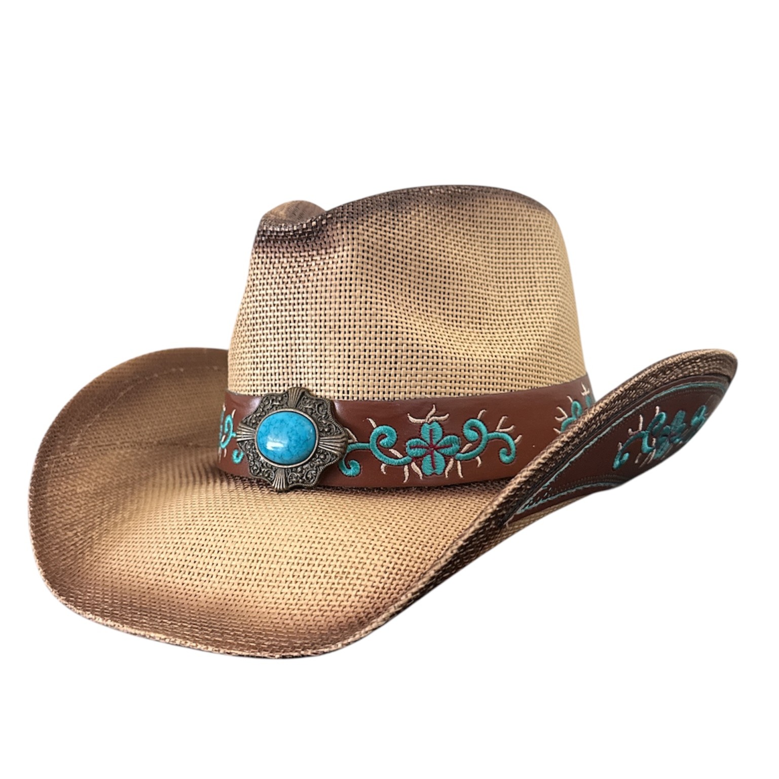 Straw Cowboy Hat with Turquoise Band - Image 3