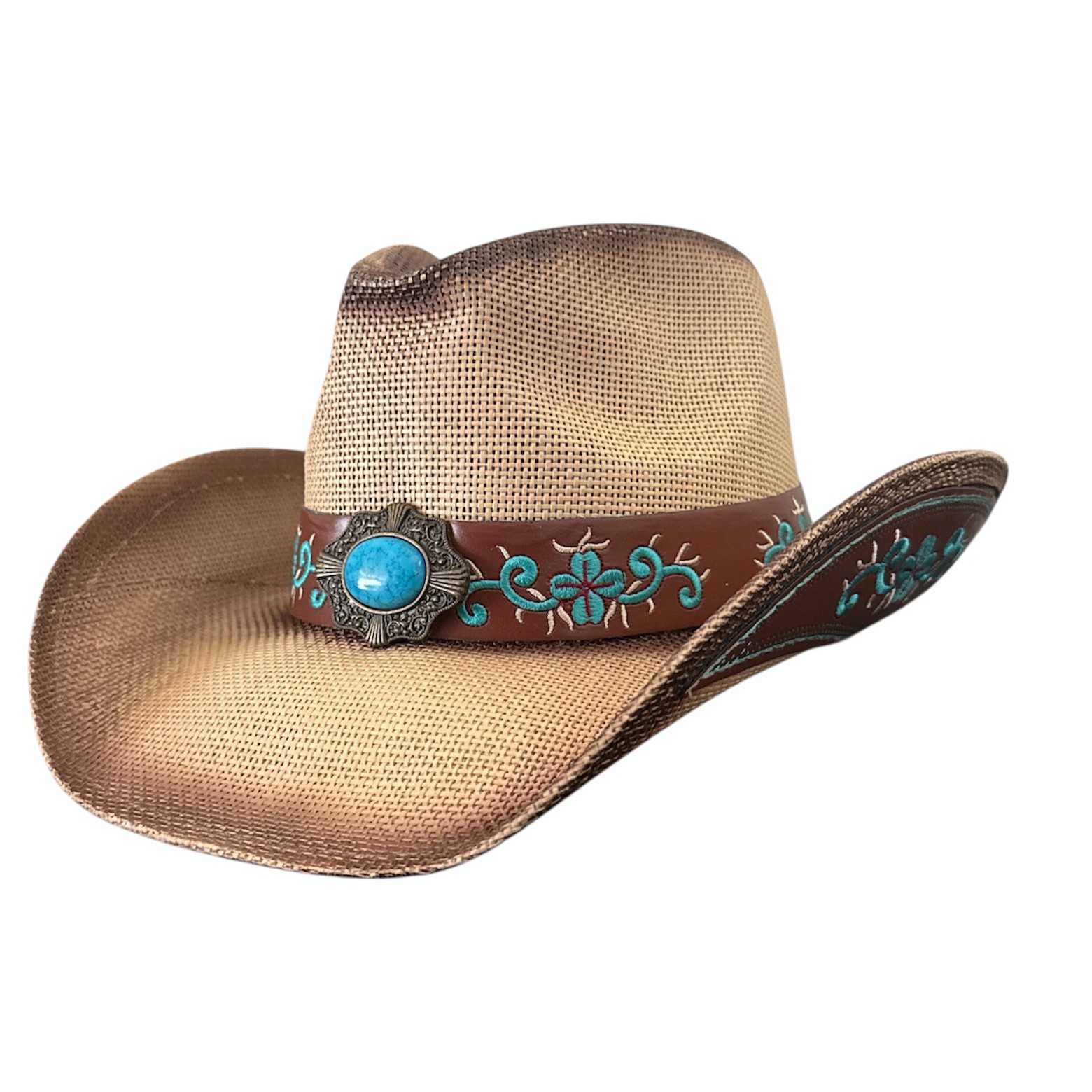 Straw Cowboy Hat with Turquoise Band