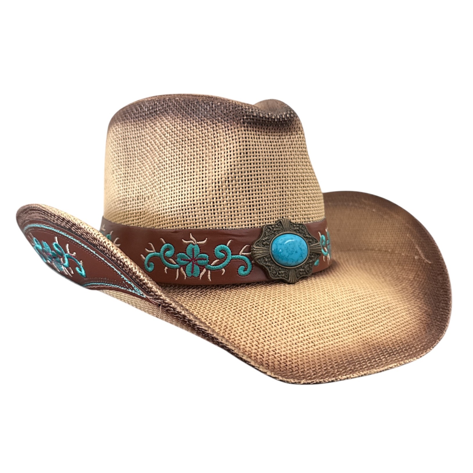 Straw Cowboy Hat with Turquoise Band - Image 5