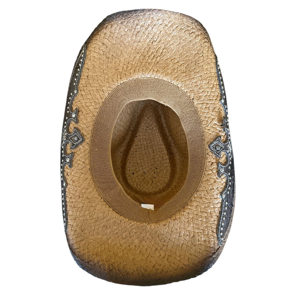 Western Straw Cowboy Hat with Decorative Band – Cowgirl Hat with Metal Accents - Image 10