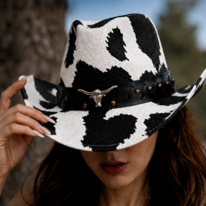 Cow Print Straw Cowboy Hat – Classic Western Style